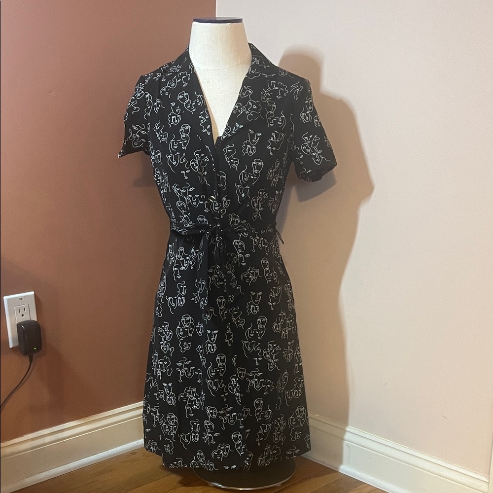 A New Day Black and White Patterned Midi Dress